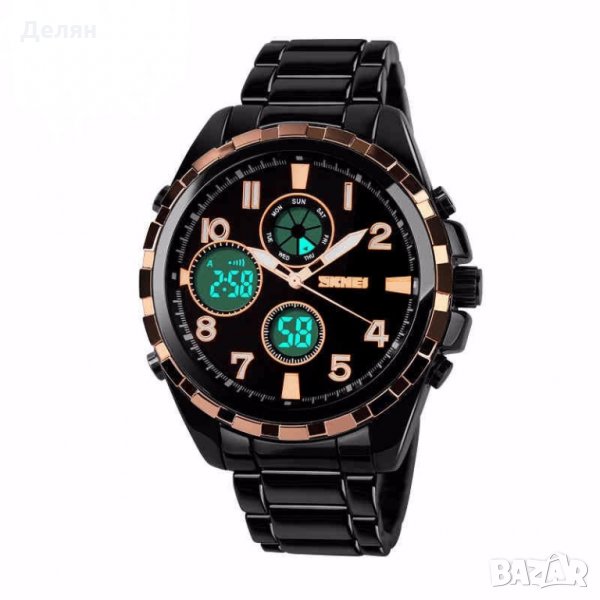 Мъжки часовник 016, електронен, метален, черен с розово злато, снимка 1