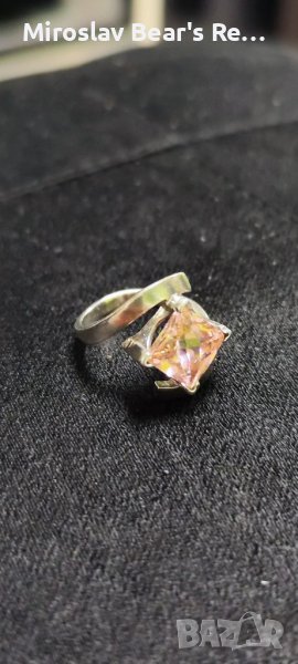 Дамски сребърен пръстен с голям розов циркон ,размер19мм, снимка 1