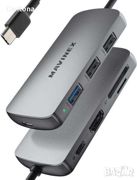 MAVINEX USB C хъб 8 в 1, 4K HDMI, USB C, USB 3.0, 2хUSB 2.0, SD/Micro SD четец на карти, 100 W USB , снимка 1