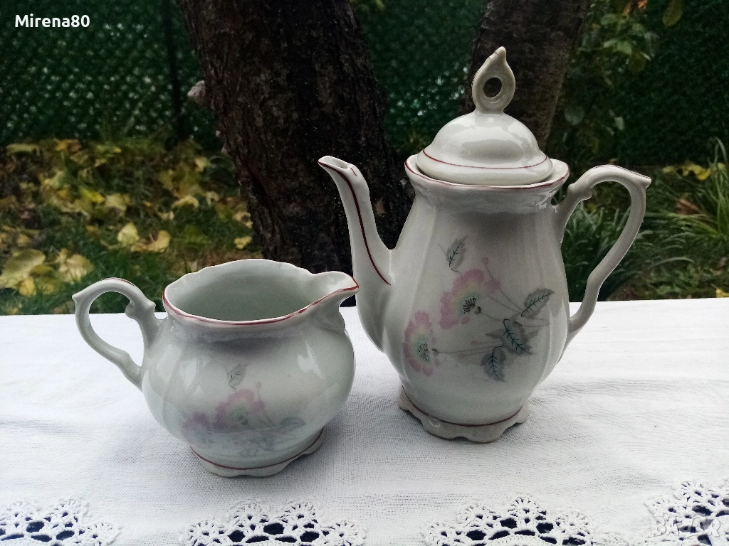 Чайник и каничка - стар български порцелан, снимка 1
