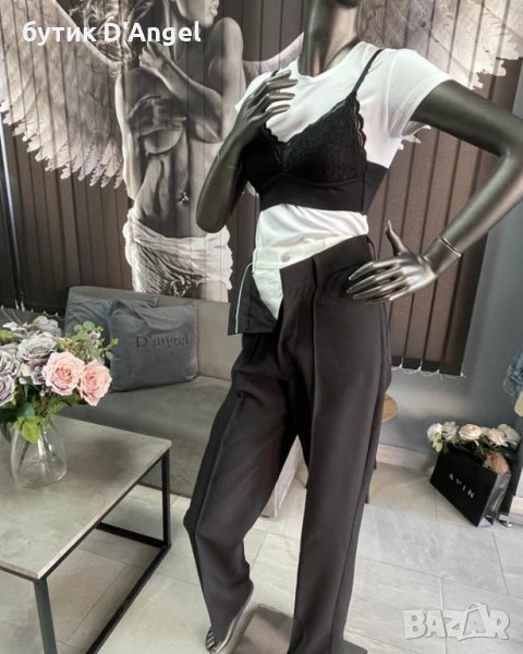 Бяла тениска с дантелено бюстие, снимка 1