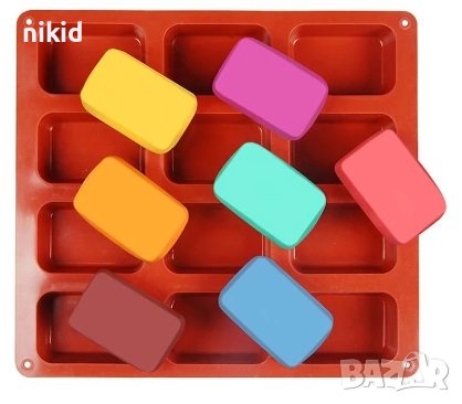12 правоъгълни правоъгълни силиконов молд форма калъп сапун гипс мюсли бар кексчета блокче, снимка 1