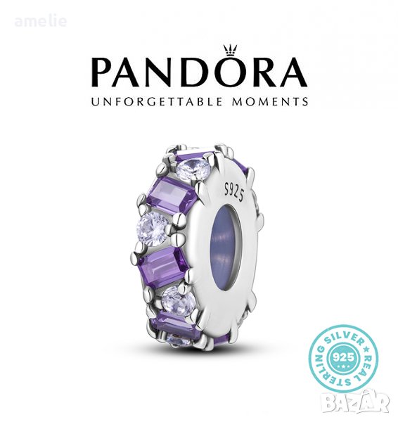 Талисман Pandora Пандора сребро 925 Purple Stones Twine. Колекция Amélie, снимка 1