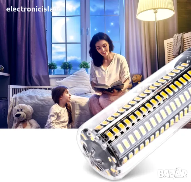 Силна Лед крушка E14 110-220V, 20W, 189 диода SMD 5736 led bulb, топло-бяла светлина, снимка 1