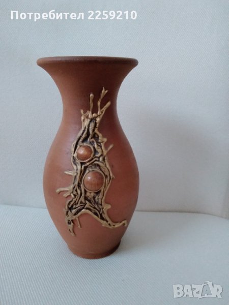 Керамична ваза арт декор с кожа и дърво, снимка 1