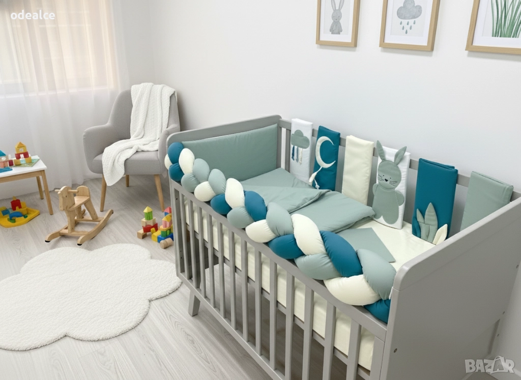 Комплект за бебешко легълце с комбиниран обиколник, 10 части, снимка 1