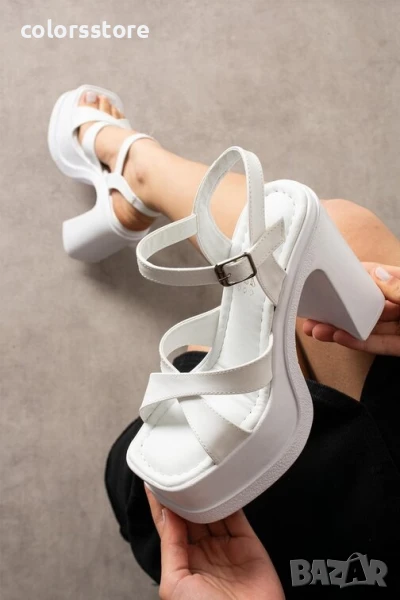 Сандали на ток - бяла кожа - GDK50

, снимка 1