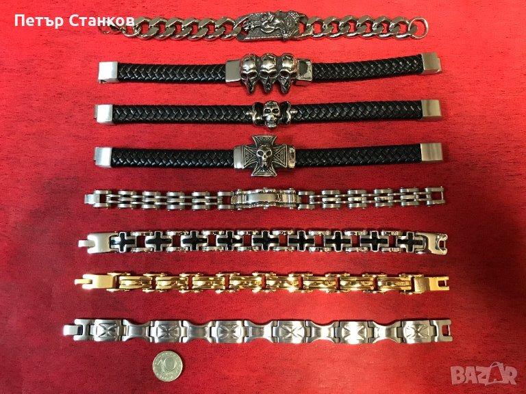 Гривни от стомана, естествена кожа, снимка 1