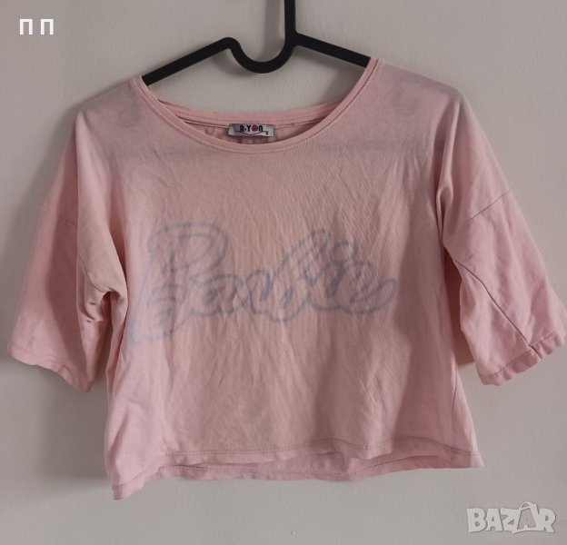 Розова къса тениска с надпис "Barbie", снимка 1