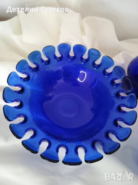 Ретро Фруктиера, кобалтово стъкло, снимка 1