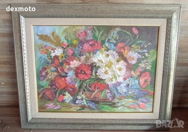 ръчно рисувана маслена картина – букет с цветя
