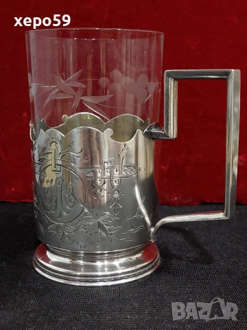 Царска Русия сребърен 84 подстакан с оригинална чаша-сребро 84, 750 €, снимка 4 - Чаши - 52825298