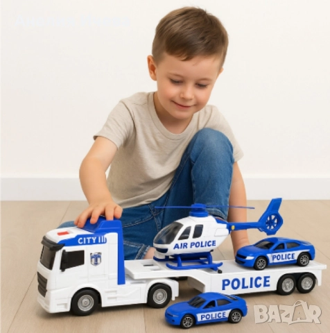 Автовоз с полицейски коли и хеликоптер, снимка 2 - Коли, камиони, мотори, писти - 51853675