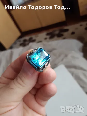 Мъжки бутиков сребърен пръстен с огромен аквамарин, снимка 8 - Пръстени - 48031562