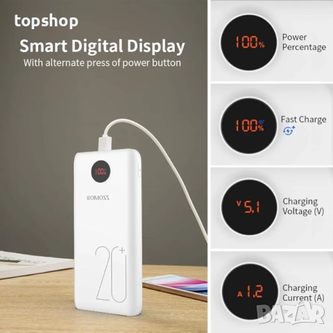 Чисто нова в целофан батерия power bank за телефон ROMOSS 20000mAh, 22.5W и PD20W външна батерия..., снимка 4 - Резервни части за телефони - 51916418