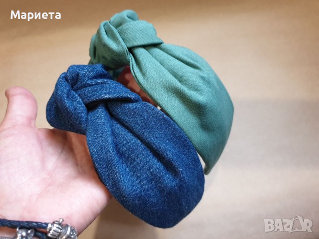 Диадема Деним и пастелно зеленикаво Диадема с възел Аксесоари за коса Ръчна Изработка 