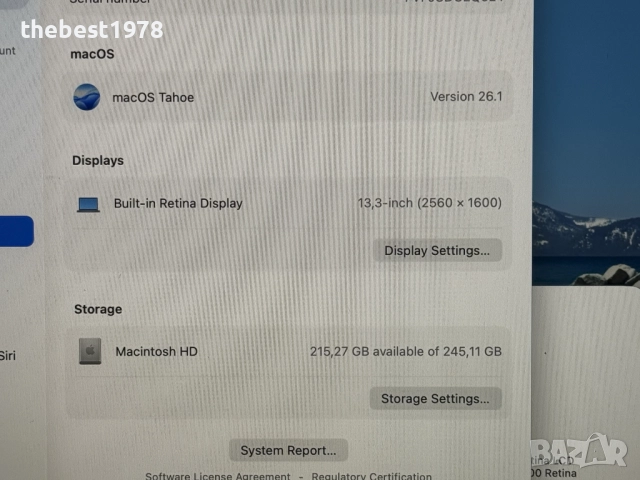 MacBook Air M1 SPG`8 CPU/7 GPU/8GB RAM/256GB SSD/Бат 97%, снимка 7 - Лаптопи за дома - 52815898