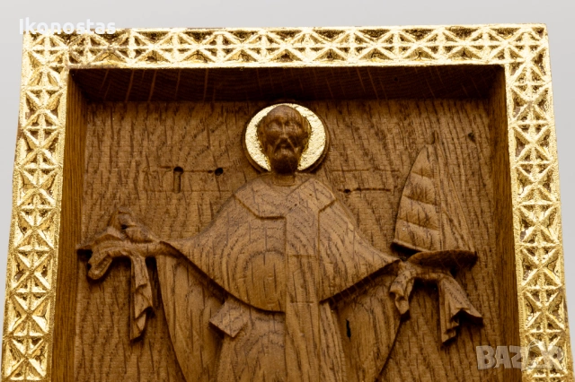 Релефна икона на Свети Николай Чудотворец с кораб – позлатена, снимка 5 - Икони - 53223875