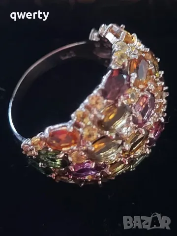 нов сребърен пръстен с турмалини, снимка 2 - Пръстени - 47581400