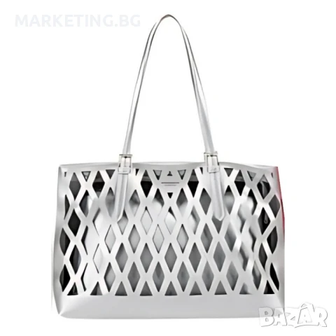 Дамска чанта с вътрешен несесер и решетъчен дизайн, снимка 2 - Чанти - 50469641