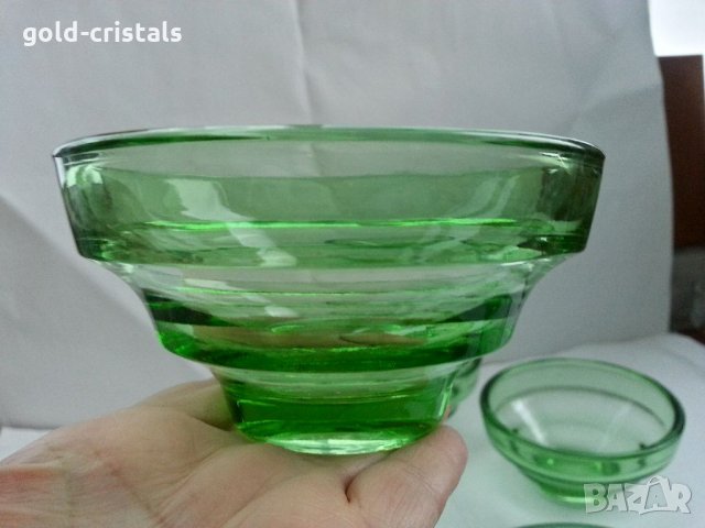 Стари стъклени купички зелено стъкло , снимка 5 - Антикварни и старинни предмети - 34804553