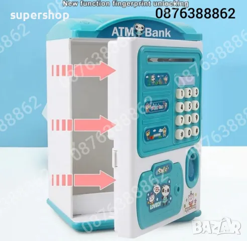 Промоция!Детска Касичка Сейф за Банкноти и Монети с Парола и Пръстов Отпечатък, снимка 10 - Други - 48188485