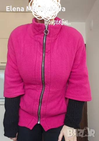 Малиново розово яке палто сако зимно сиво двоен Ръкав с подплата и подплънки българско топло стилно, снимка 5 - Якета - 48853961