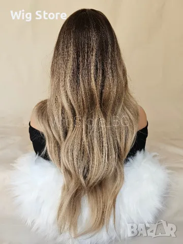 Светло кестенява перука без бретон на леки вълни, снимка 4 - Аксесоари за коса - 47656314