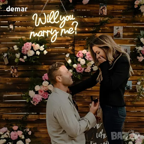 CoolGift Mart Неонова табела „Ще се омъжиш ли за мен“, Романтична LED неонова светлина, USB, снимка 2 - Лед осветление - 47423138