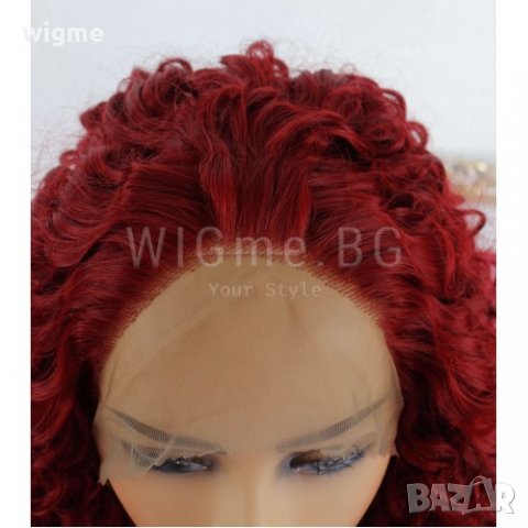 Kъдрава червена лейс фронт перука Барбара, снимка 5 - Аксесоари за коса - 32837333