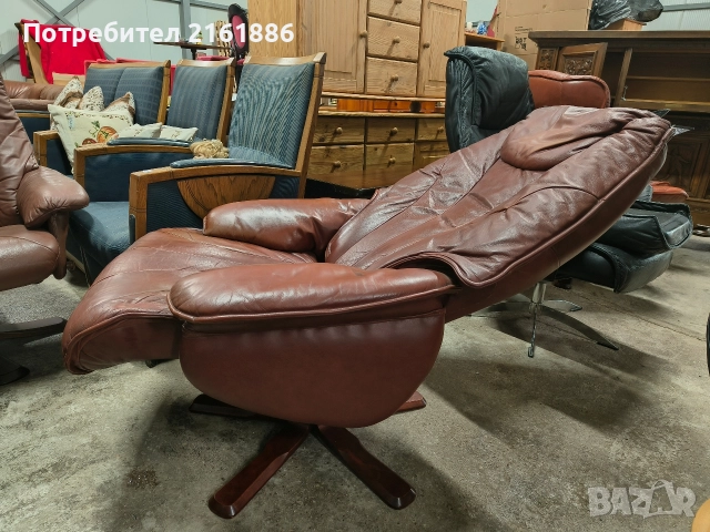 Relax кресло с отоманка от естествена кожа , снимка 2 - Дивани и мека мебел - 52885576