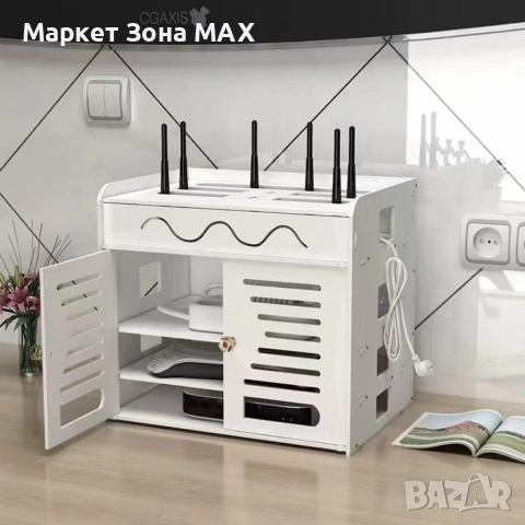 Органайзер шкаф за Wi-Fi рутер и кабели – 3 нива, бял дизайн, снимка 6 - Други стоки за дома - 52972027