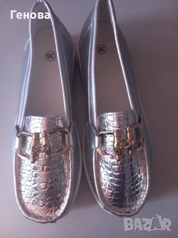 Дамски сребристи мокасини номер 36, снимка 2 - Дамски ежедневни обувки - 50397386