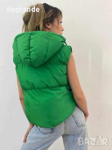 Дамски елек в бежаво зелено и циклама, снимка 5 - Елеци - 51128887