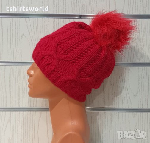 Нова зимна червена дамска шапка СилвърСтар с подплата плюш, снимка 3 - Шапки - 35510350