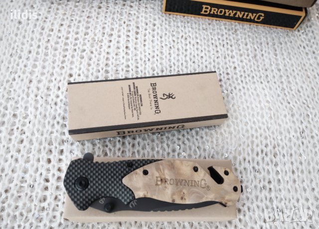 Browning X50  Сепия - сгъваем автоматичен масивен нож с дървени чирени и  метални елементи сепия , снимка 2 - Ножове - 34892765