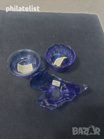 3 броя свещника - синьо стъкло