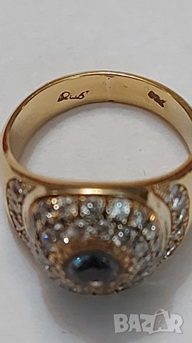 Златен пръстен с брилянти и аквамарин, снимка 3 - Пръстени - 44071430