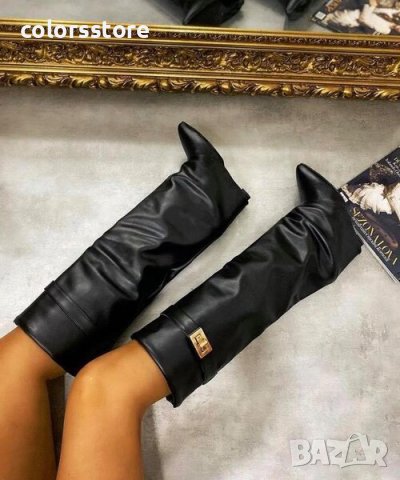 Ботуши на платформа - черна кожа - K-40