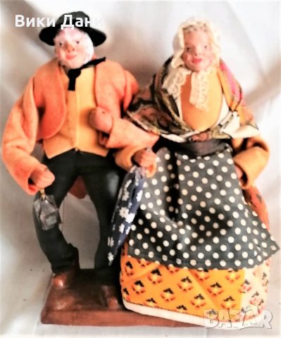 мъж и жена фолк кукли с керамични части и основа Франция