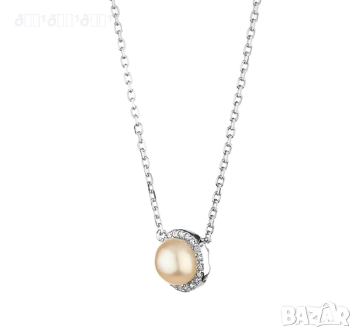 Елегантно сребърно колие с естествена розова перла и цирконии , снимка 2 - Колиета, медальони, синджири - 52849602