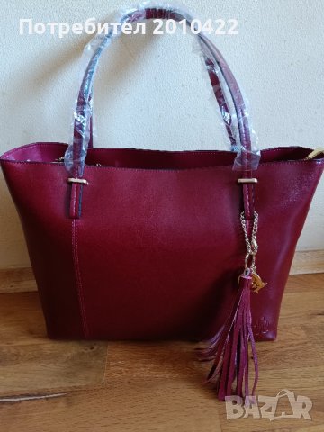 Чанта от естествена кожа C iel, цвят бордо с размери 32×26×13