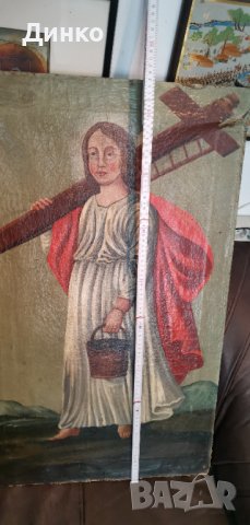  Икона масло върху платно 51-85см. 19век., снимка 7 - Антикварни и старинни предмети - 39800005