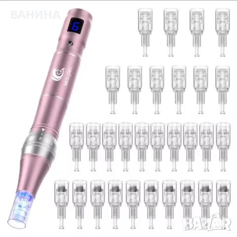 30 БРОЯ ИГЛИ ПОДАРЪК!!!Професионален Дерма пен, 6 нива на регулиране, екран, розов, 0,25-2,5 мм