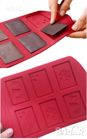 6 Коледни шоко блокчета силиконов молд форма за плочки шоколад и бисквитки фондан, снимка 1 - Форми - 28972386