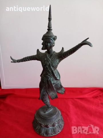 Бронзова Скулптура АПСАРА ,Кхмерска Камбоджа 19 Век, снимка 2 - Антикварни и старинни предмети - 51843759