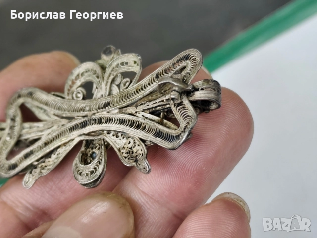 Възрожденска сребърна брошка филигран 0.800, снимка 6 - Колиета, медальони, синджири - 52494584