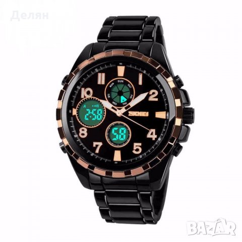 Мъжки електронен часовник, метален, черен с розово злато, снимка 1 - Мъжки - 28449579