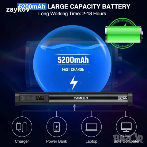 CAMOLO RGB Ръчна светлинна пръчка, преносима LED пълноцветна видео светлина за фотография, снимка 6 - Лед осветление - 50551758