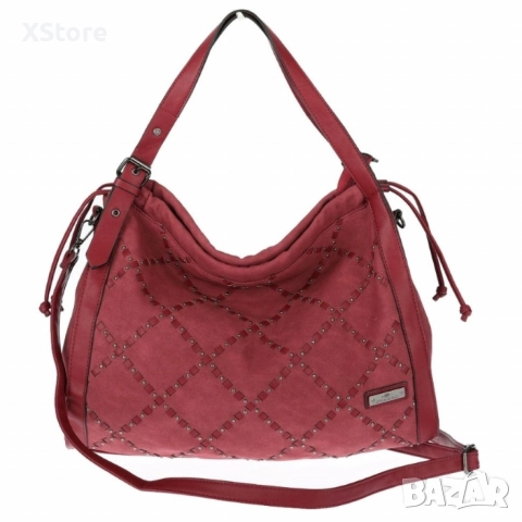 Велурена дамска чанта с декоративни ленти и метални капси – елегантен бохо дизайн, снимка 16 - Чанти - 52571971